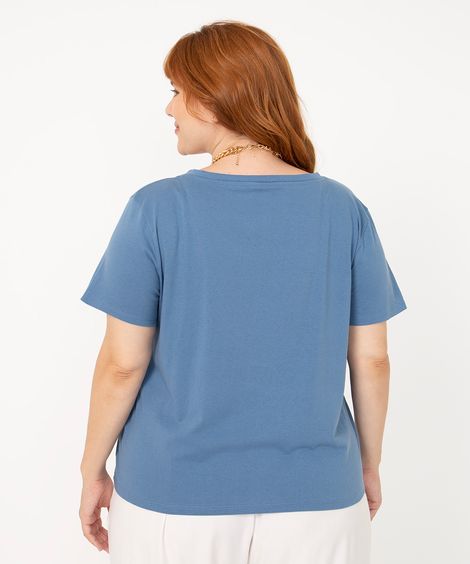 blusa plus size manga curta decote v verde militar - azul