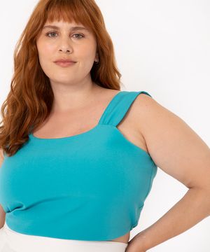 regata plus size cropped alça larga azul