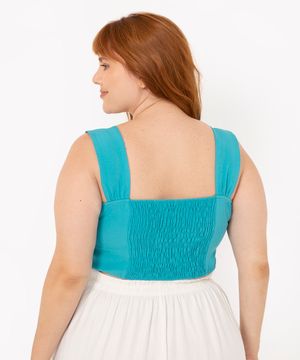 regata plus size cropped alça larga azul