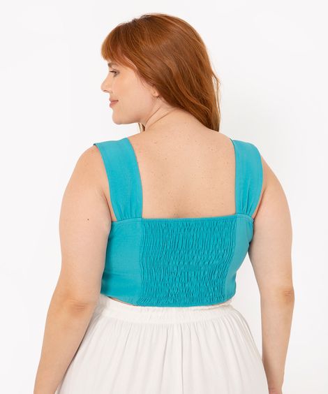 regata plus size cropped alça larga azul