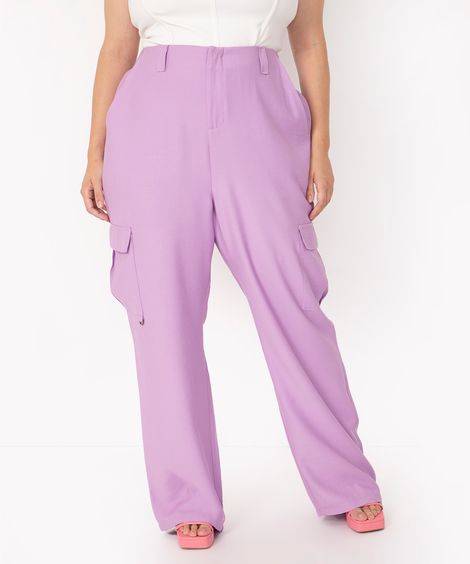 calça cargo plus size alfaiataria cintura alta lilás