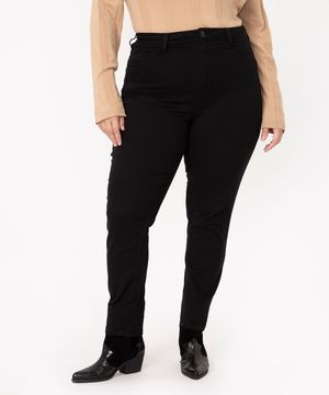 Calça Skinny de Sarja Plus Size Cintura Super Alta Preta preto