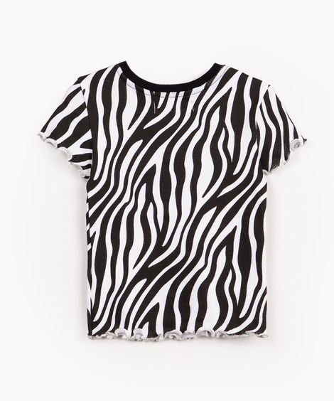 blusa infantil de malha canelada animal print manga curta multicor
