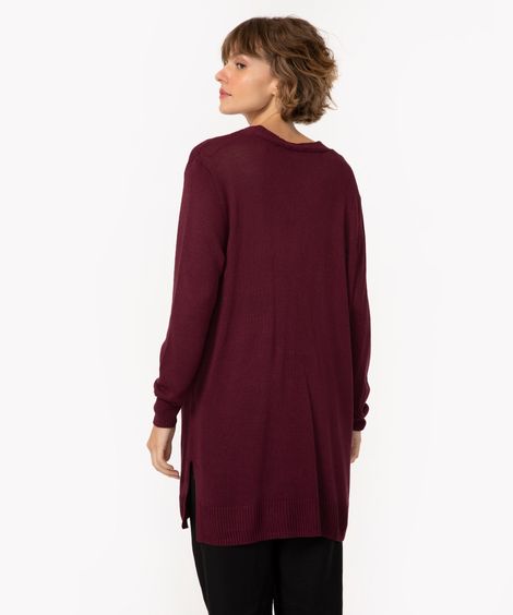 cardigan longo de tricô com fenda vinho