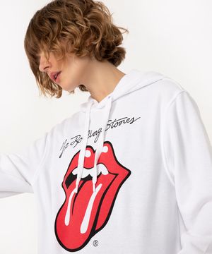 blusão de moletom com capuz the rolling stones off white