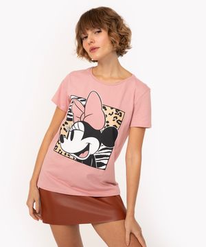 camiseta de algodão minnie manga curta rosa