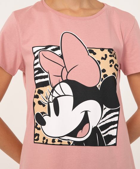 camiseta de algodão minnie manga curta rosa