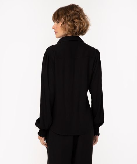 camisa de viscose manga longa bufante preto