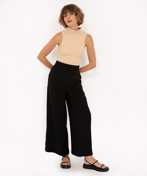 calça wide leg cintura super alta com bolso preta