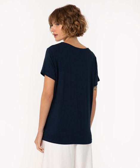 camiseta feminina de viscose decote v azul