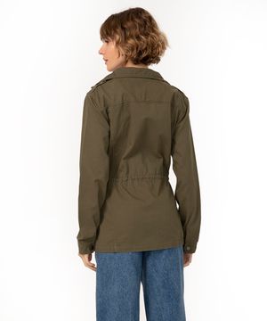 jaqueta parka de sarja com bolsos verde militar