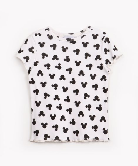blusa infantil de malha Mickey manga curta off White
