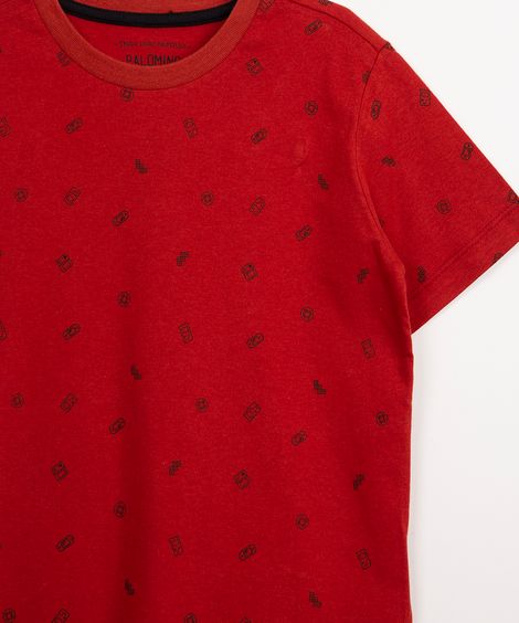 camiseta infantil de malha game manga curta vermelho