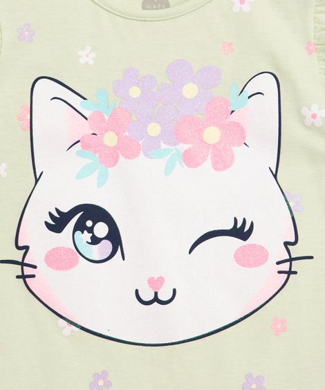 blusa infantil de malha gatinha manga curta verde