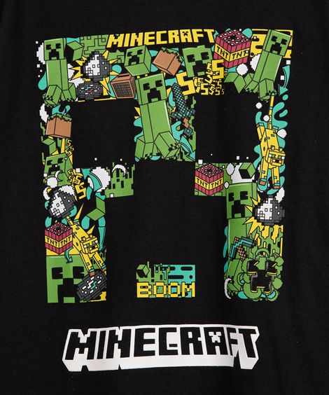 camiseta de malha infantil minecrafft preta