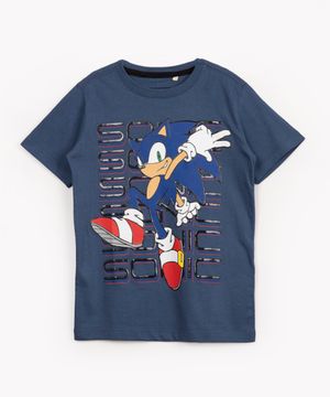 camiseta infantil de malha Sonic manga curta azul