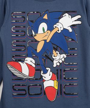 camiseta infantil de malha Sonic manga longa azul