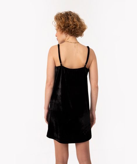 vestido curto de veludo com fenda preto
