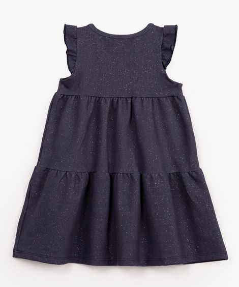 vestido infantil de malha com glitter azul médio