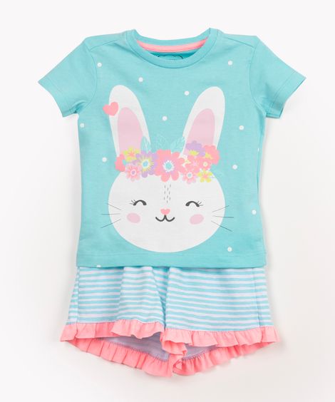 pijama infantil coelha manga curta azul