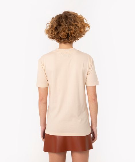 camiseta de algodão básica manga curta gola alta - bege