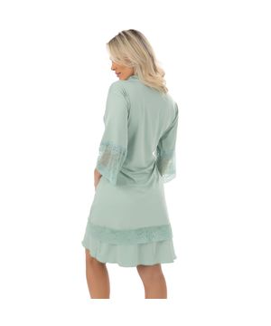 Robe Feminino Manga 7/8 em Microfibra e Renda Moda de Baixo Verde - DR301