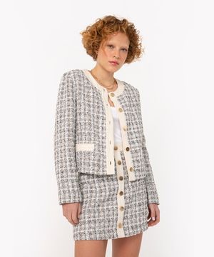 blazer de tweed xadrez com bolsos off White