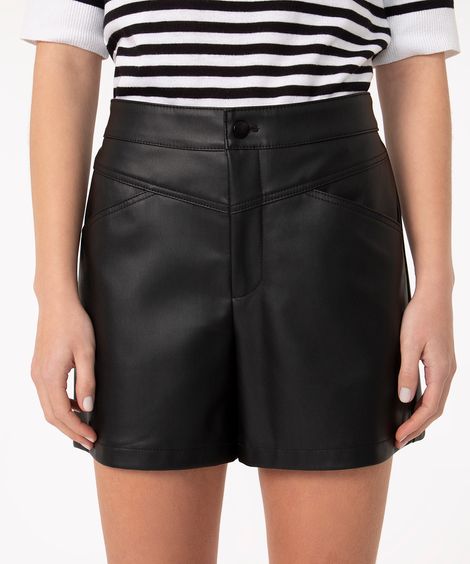 short de pu cintura alta com recortes preto