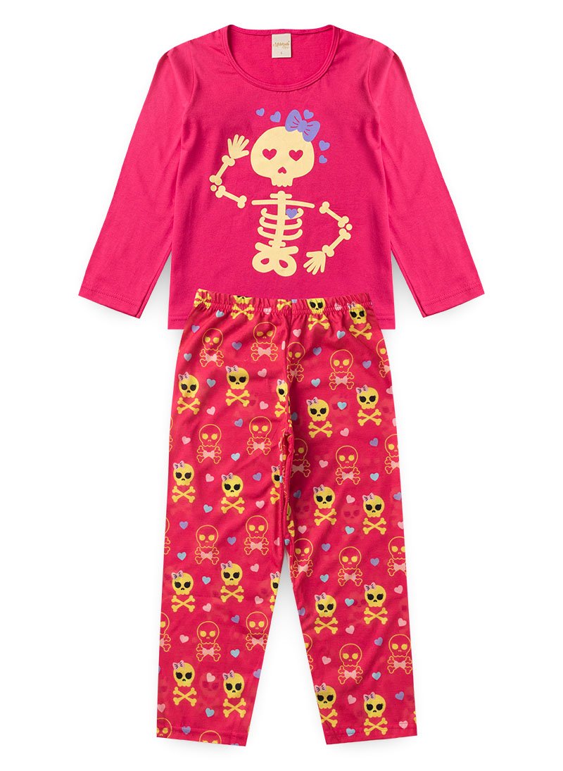 Pijama Menina Longo Brilha no Escuro Molekada Rosa Menor preço em Pijama Menina Longo Brilha no Escuro Molekada Rosa