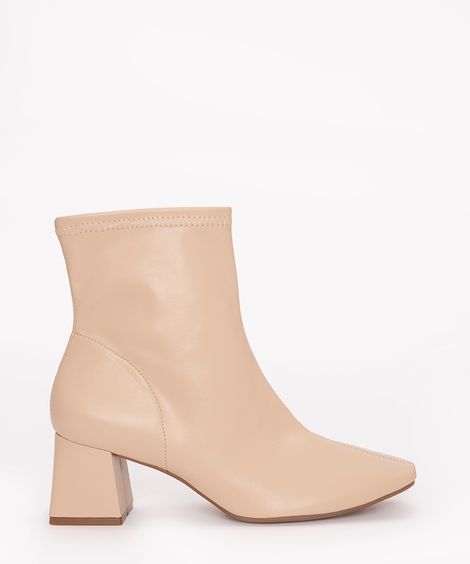 bota cano curto salto bloco médio verniz oneself bege