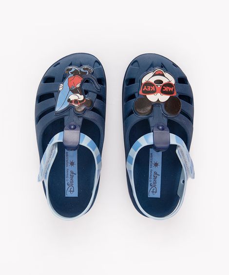 babuche infantil Mickey com velcro Grendene azul marinho