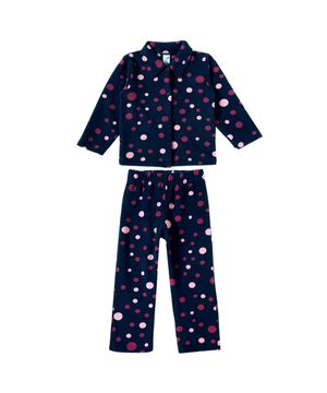 Pijama Longo Infantil Soft Bolinhas Marinho Tip Top