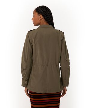 jaqueta parka com bolso gola alta verde militar