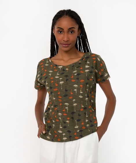 camiseta de malha flame coqueiros manga curta verde militar