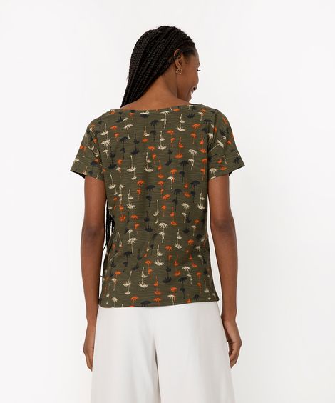 camiseta de malha flame coqueiros manga curta verde militar