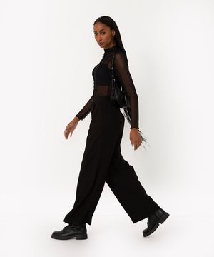 calça wide leg de viscose cintura alta preto
