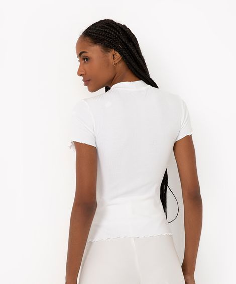 blusa de malha canelada manga curta fru fru off White