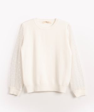 blusa de tricô infantil manga longa em tule off White