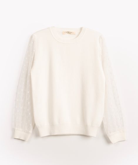 blusa de tricô infantil manga longa em tule off White