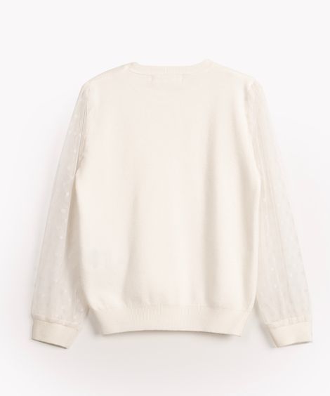 blusa de tricô infantil manga longa em tule off White