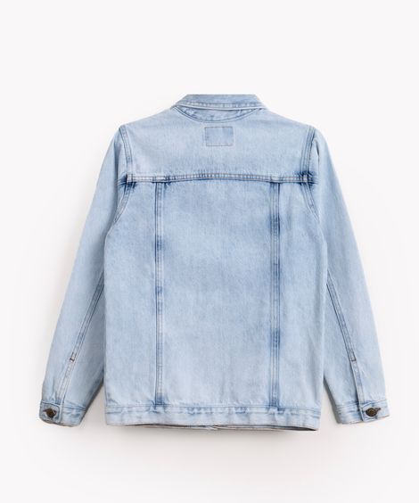 jaqueta jeans juvenil com bolso azul claro