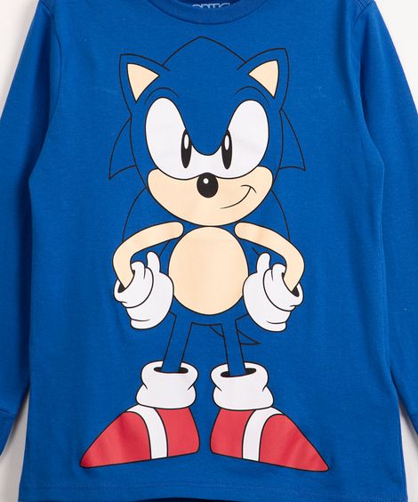 pijama infantil de malha Sonic manga longa azul