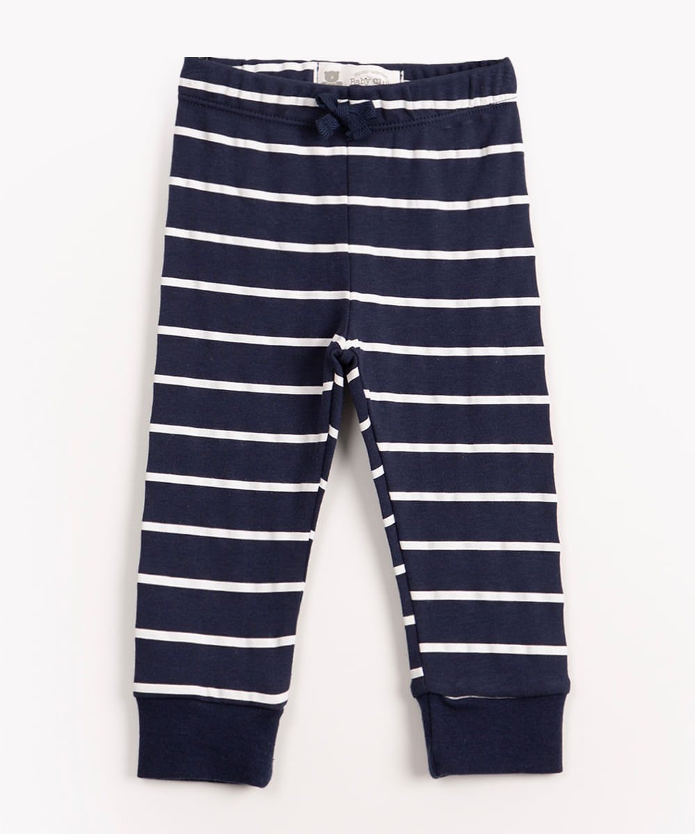 calça infantil de malha listrada azul marinho - C&A