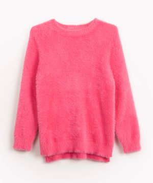suéter de tricot infantil pelinho gola redonda rosa