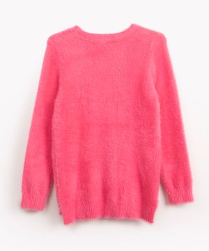 suéter de tricot infantil pelinho gola redonda rosa