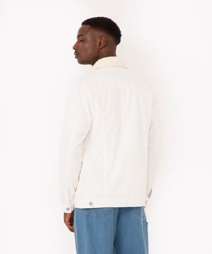 jaqueta de sarja com pelúcia plus size off white