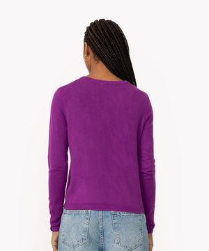suéter de tricot manga longa básico roxo