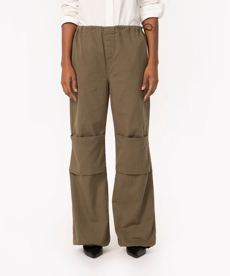 calça de sarja parachute cintura média com regulador verde militar
