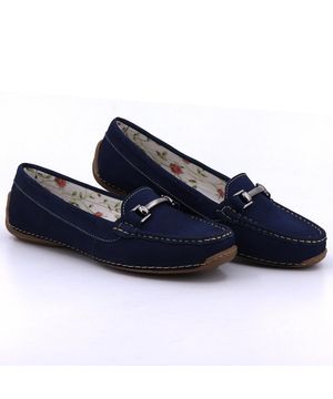 Mocassim Feminino Couro Casual Fivela Conforto Dia a Dia Lilian Shoes Azul