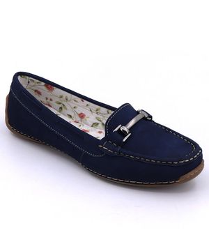 Mocassim Feminino Couro Casual Fivela Conforto Dia a Dia Lilian Shoes Azul